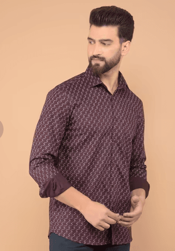 men printed long sleeve slim fit casual shirt