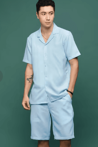men collared solid co-ord set