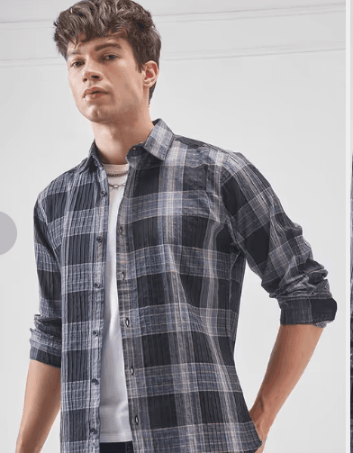 men checkered long sleeve oversized casual shirt