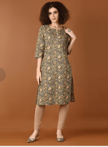 women ikat printed three quarter sleeve a-line kurta
